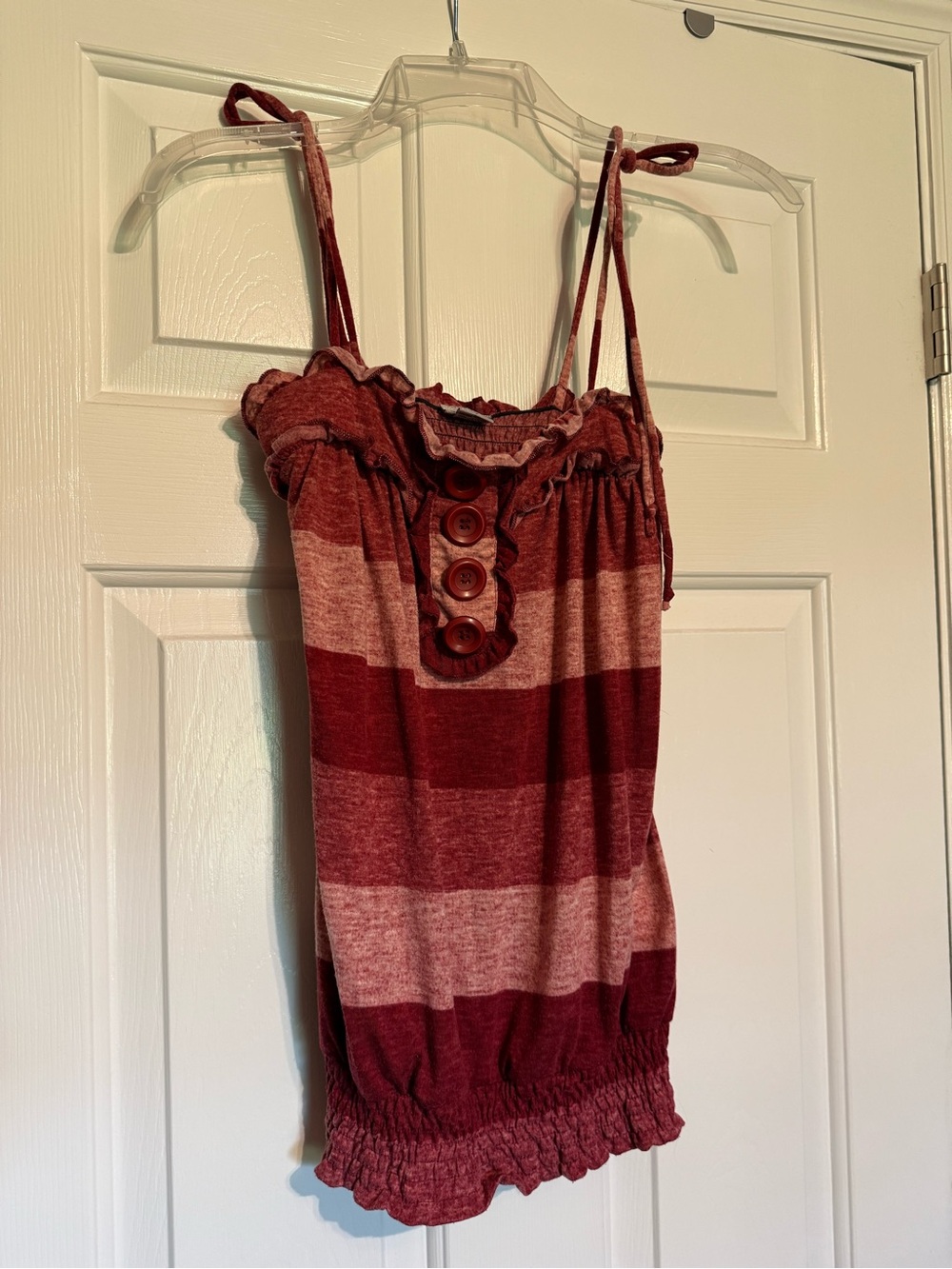Daytrip Burgundy and Rose Striped Tie-Shoulder Tank